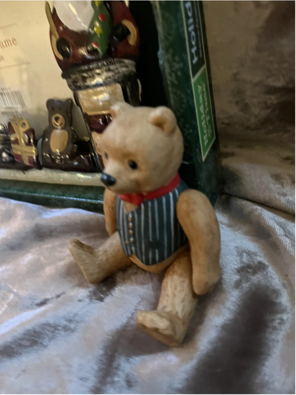 1983 Dept 56 Bisque Porcelain Teddy Bear Figurine Ornament String Jointed GREAT
